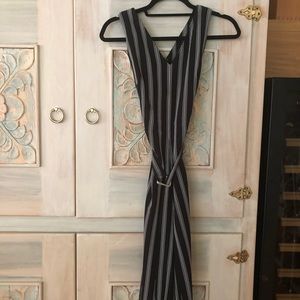 DKNY Black White Striped V-neck Jumpsuit